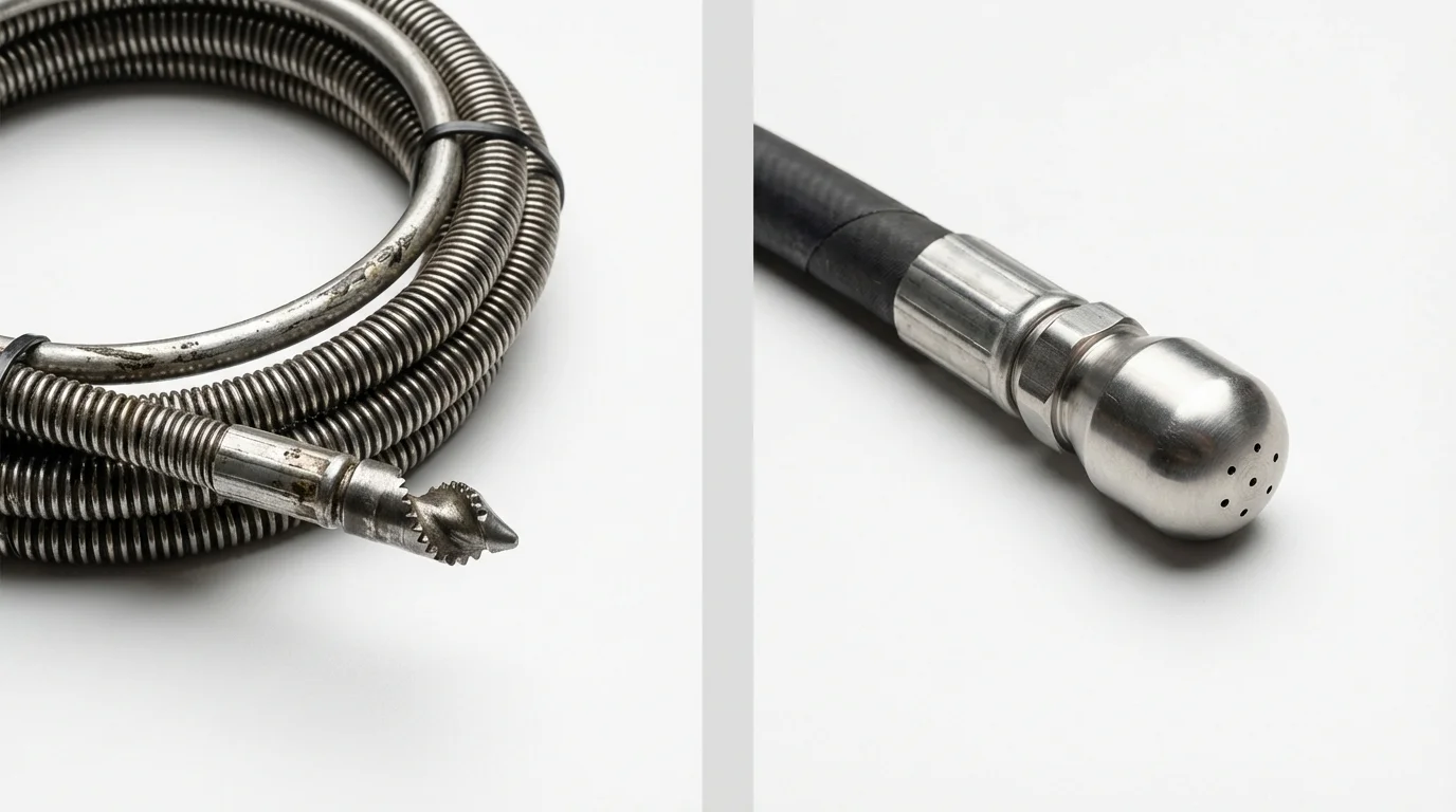 Drain snake cable and hydro jetting nozzle used for drain cleaning in Salem, WV