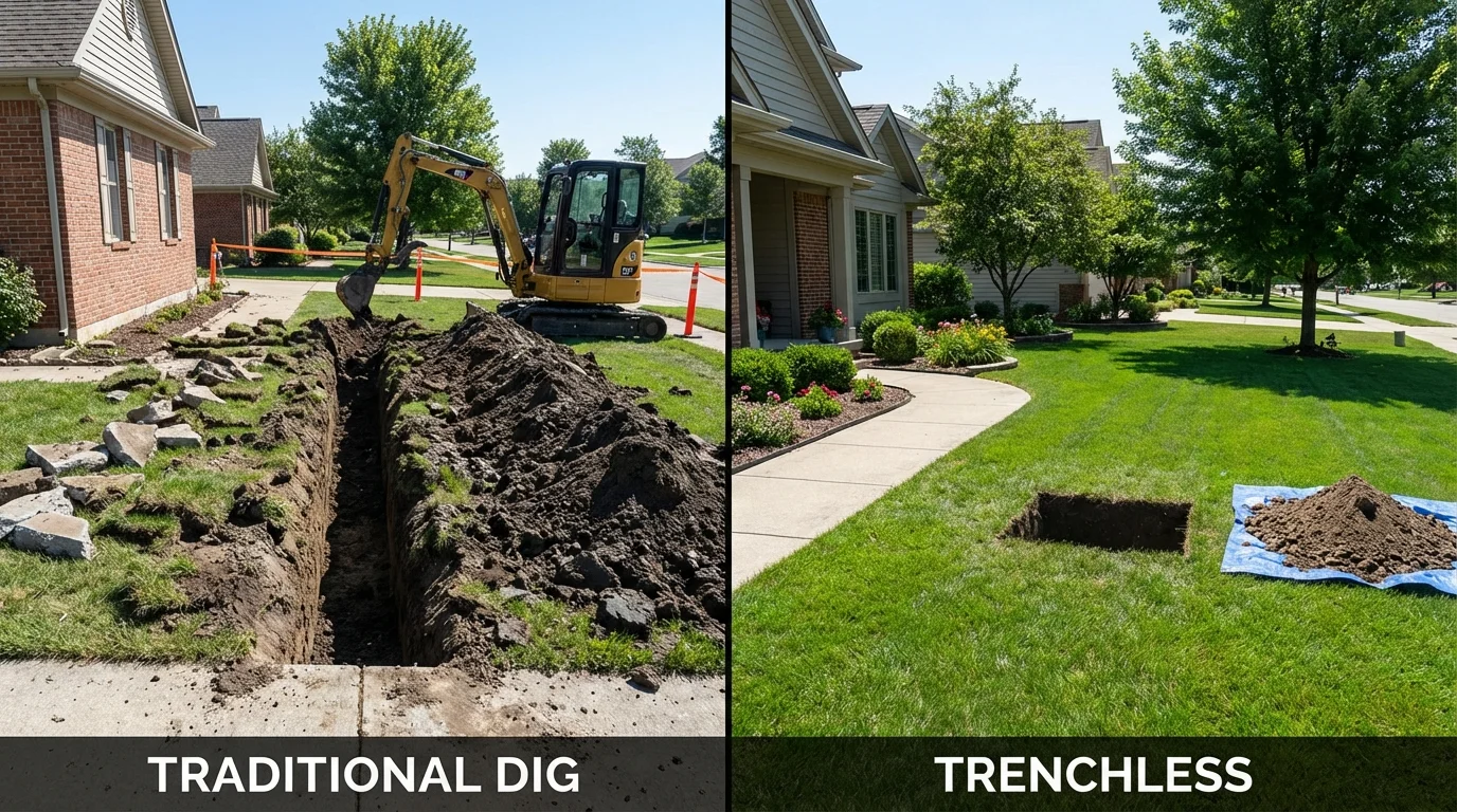 Trenchless sewer repair with minimal yard damage versus traditional excavation in Salem, WV